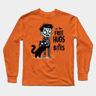 Free Hugs and bites - Cat and zombie kid Long Sleeve T-Shirt